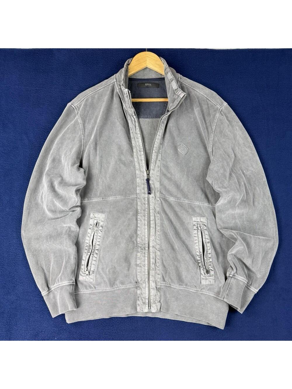 Brax Zip Jacket Men Size S Terry Cloth Washed Grey Casual Relaxed Soft Preppy